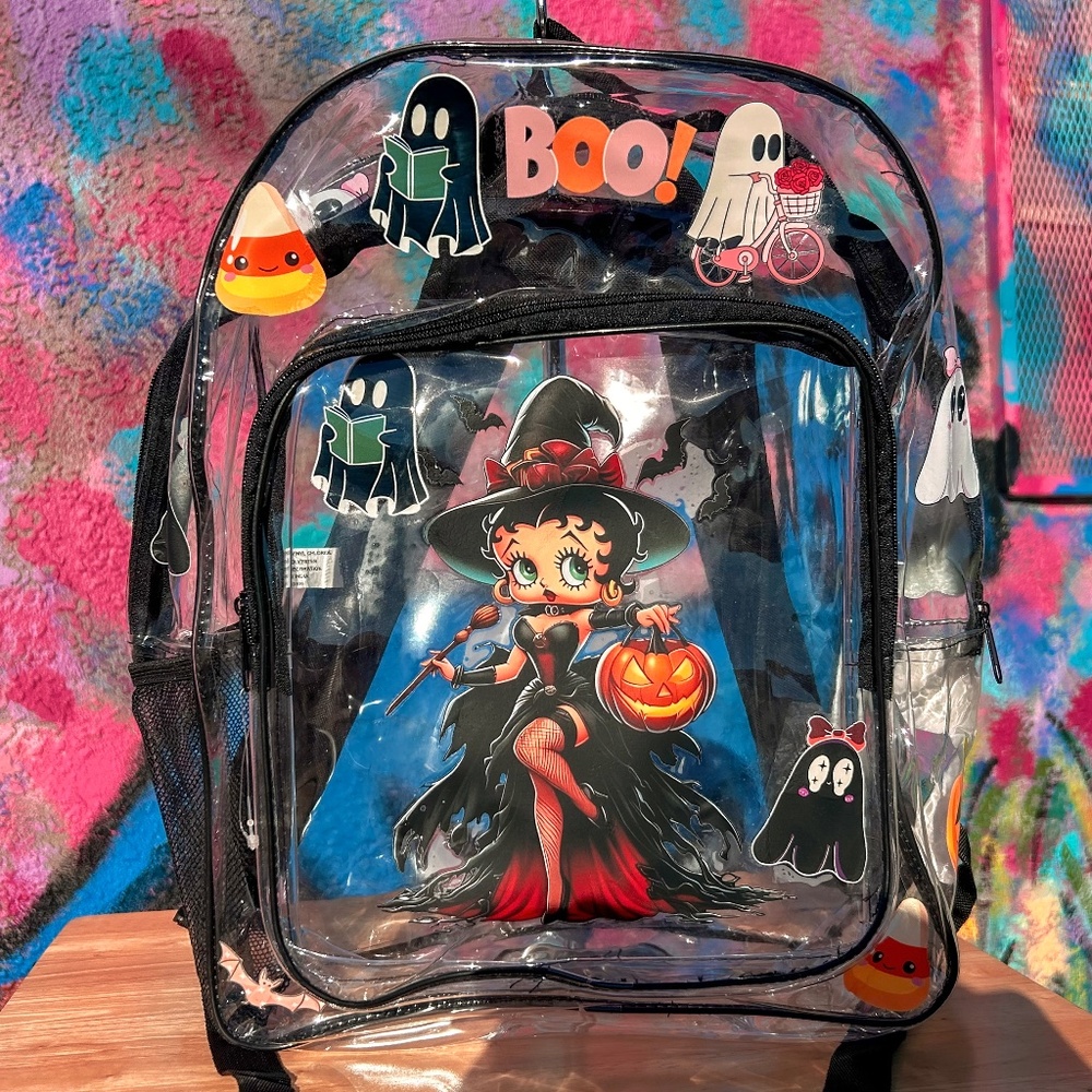 BETTY BOOP HALLOWEEN Clear Backpack 15” - Black